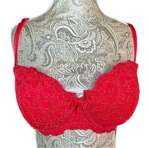 Vibrant Red Lace Underwire push up bra 40D Sexy Valentine Hot Dancer Lingerie